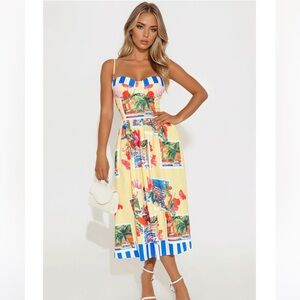 Italian Coast Poplin Midi Dress - Yellow/combo